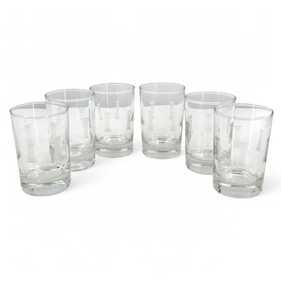 Libbey Juice Glasses Cut Etched Hourglass MCM Vintage Lot of 6 - Picture 6 of 10